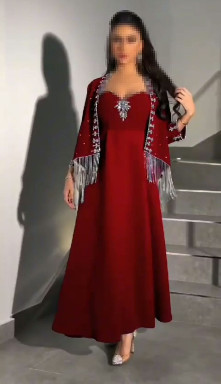 فستان سهرة طويل باللون الأحمر اجمل فساتين السعودية